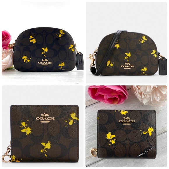 NWT COACH X Peanuts Snap Wallet In Signature Canvas With Woodstock Print - Picture 12 of 16